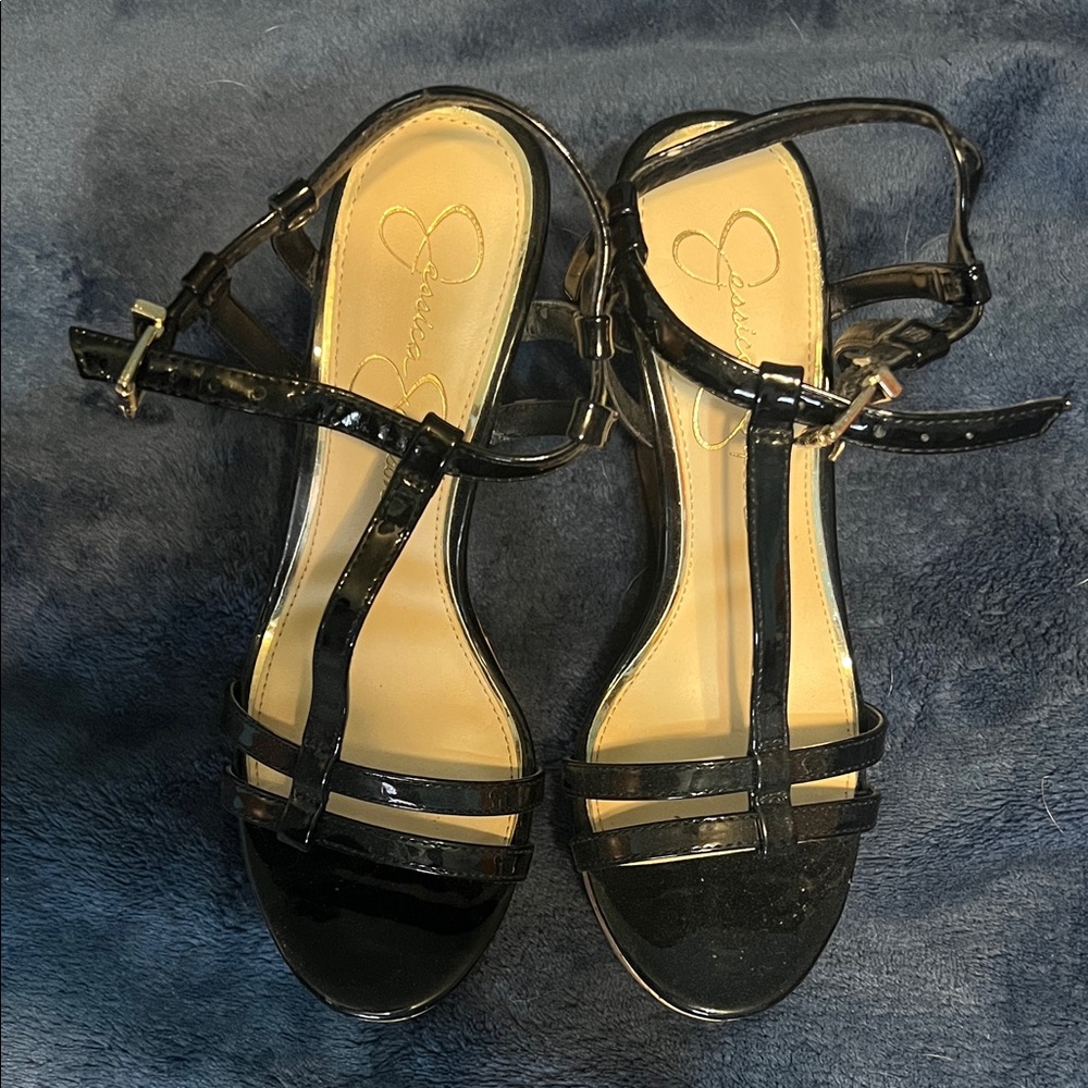 Jessica Simpson Glossy Black Strappy Sandals